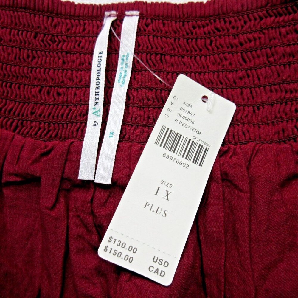 NWT Anthropologie Tiered Lace Maxi in Maroon Red Cotton Pull-on Skirt 1X - Picture 10 of 11